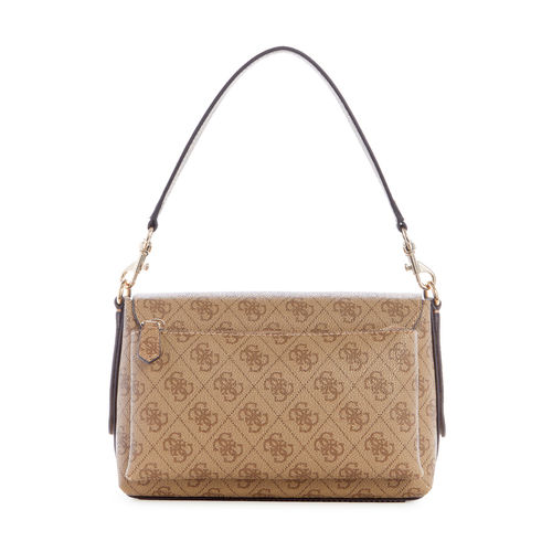 Guess Latte Brown Printed Eco Brenton Flap Sling Bag