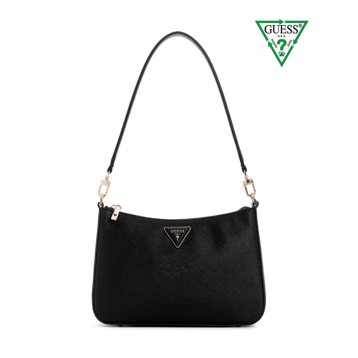Buy Guess Black Textured Eco Jazlynn Top Zip Shoulder Bag Online