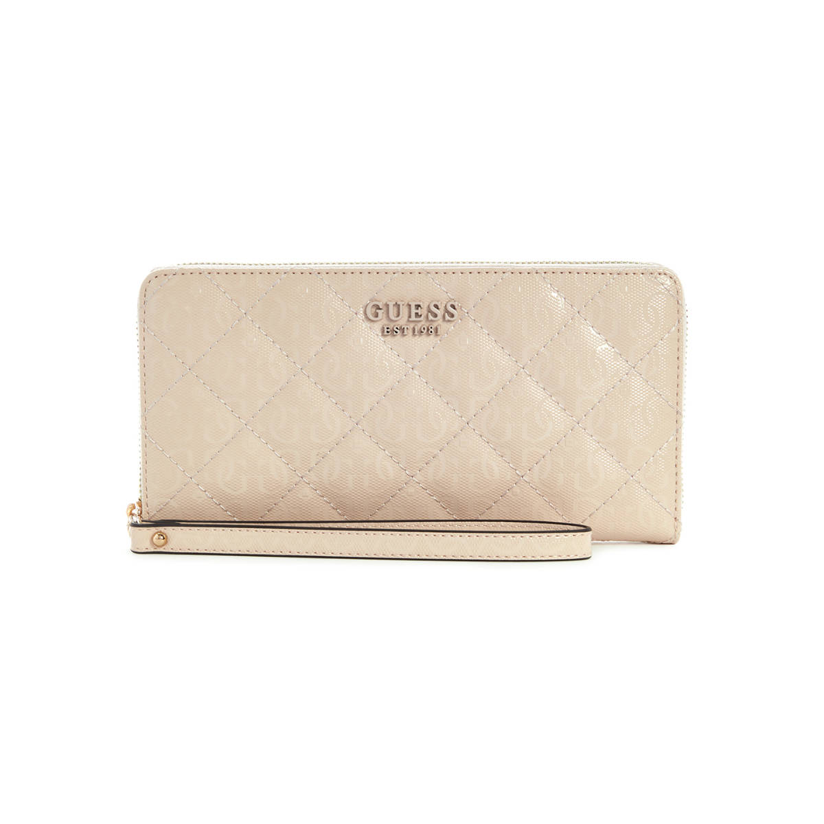 Guess Sand Beige Quilted Laurel Cheque Organizer Zip Around Wallet
