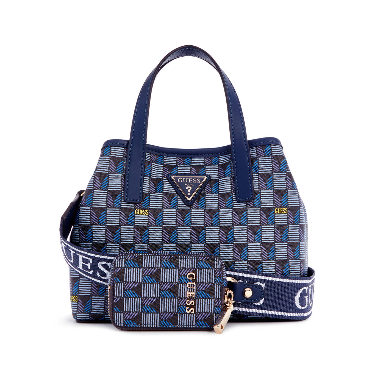 Guess Blue Logo Printed Wave Sling Bag with Two Pouches (Set of 3)