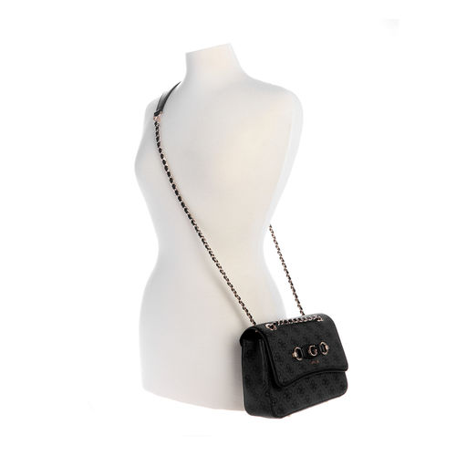 Buy Guess Coal Black Printed Izzy Convertible Sling Bag Online