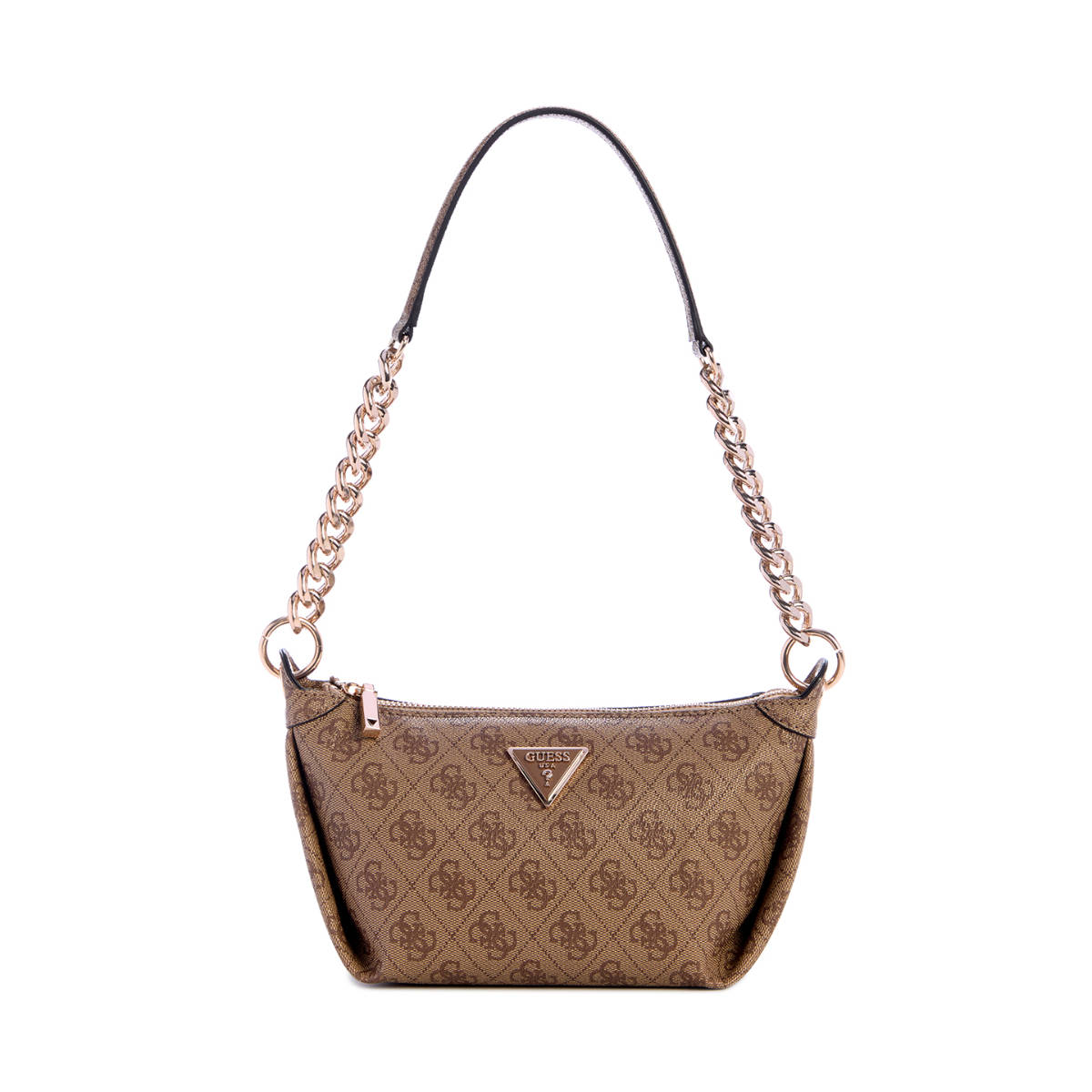 Guess Latte Brown Printed Meridian Top Zip Shoulder Bag