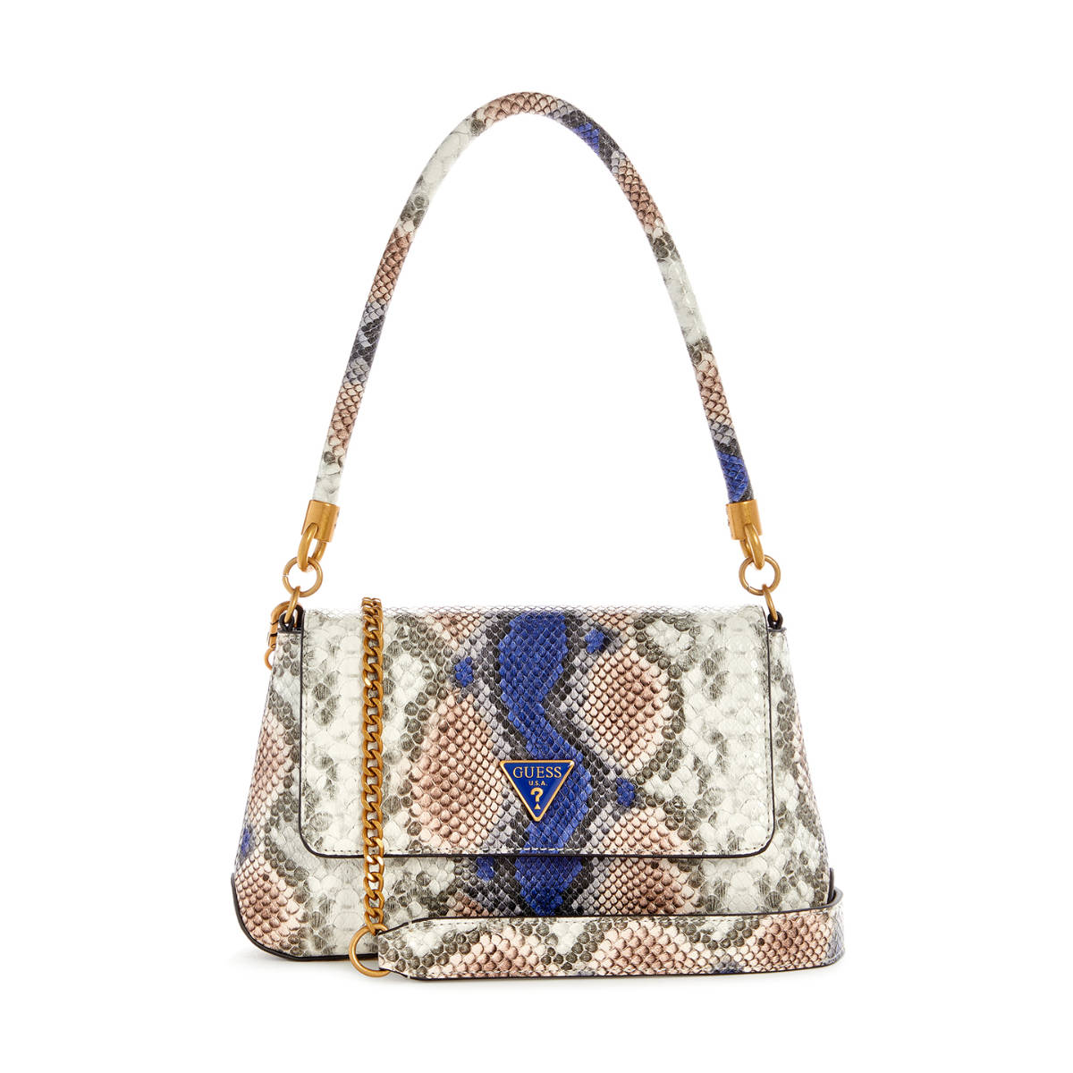 Guess Sapphire Blue Multi Printed Annita Flap Shoulder Bag