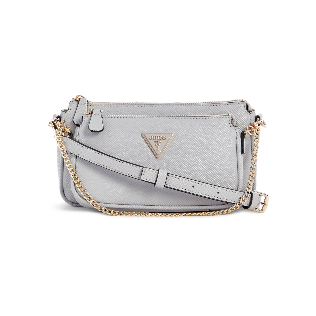 Guess Grey Textured Noelle Double Pouch Sling Bag