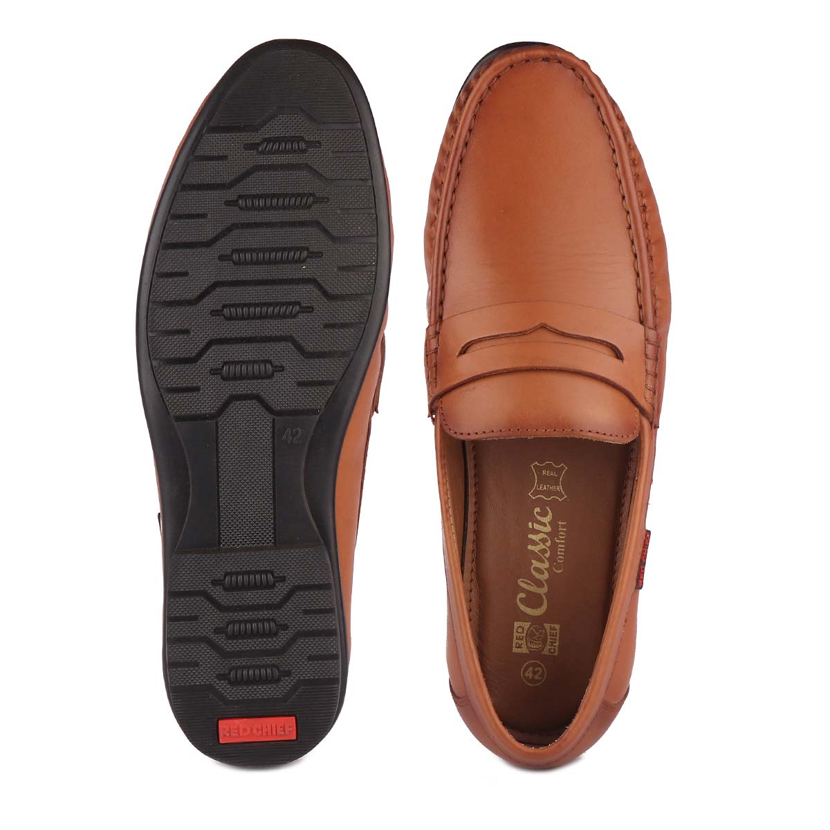 Red Chief Tan Formal Solid Loafers Slip 