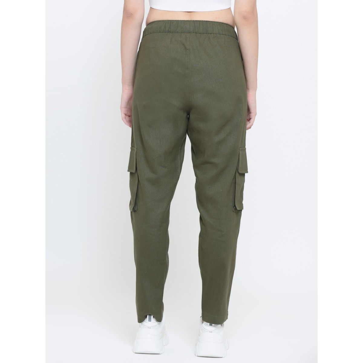 Cargo Pants  High Waisted  Full Length  Military Green