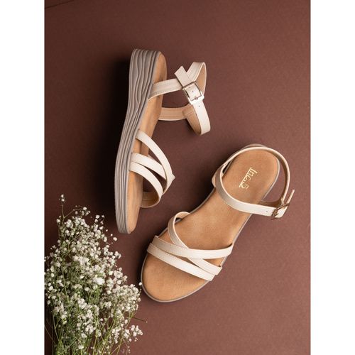 Womens Cream Casual Strappy Round Toe Sandals (EURO 35)