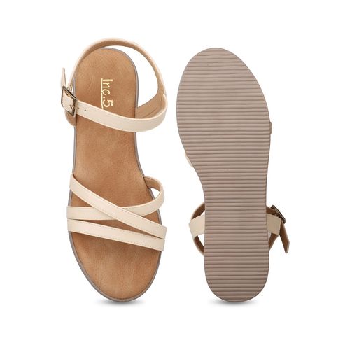 Buy Womens Cream Casual Strappy Round Toe Sandals Online