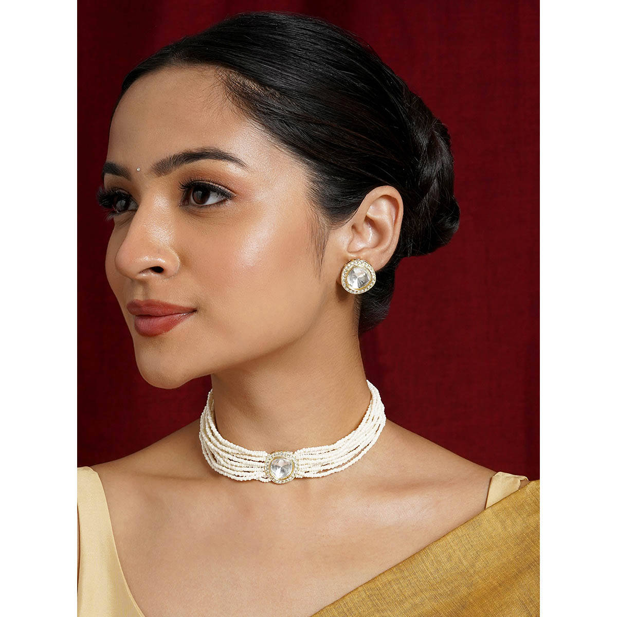 Teejh Jodha Light Gold Necklace Set