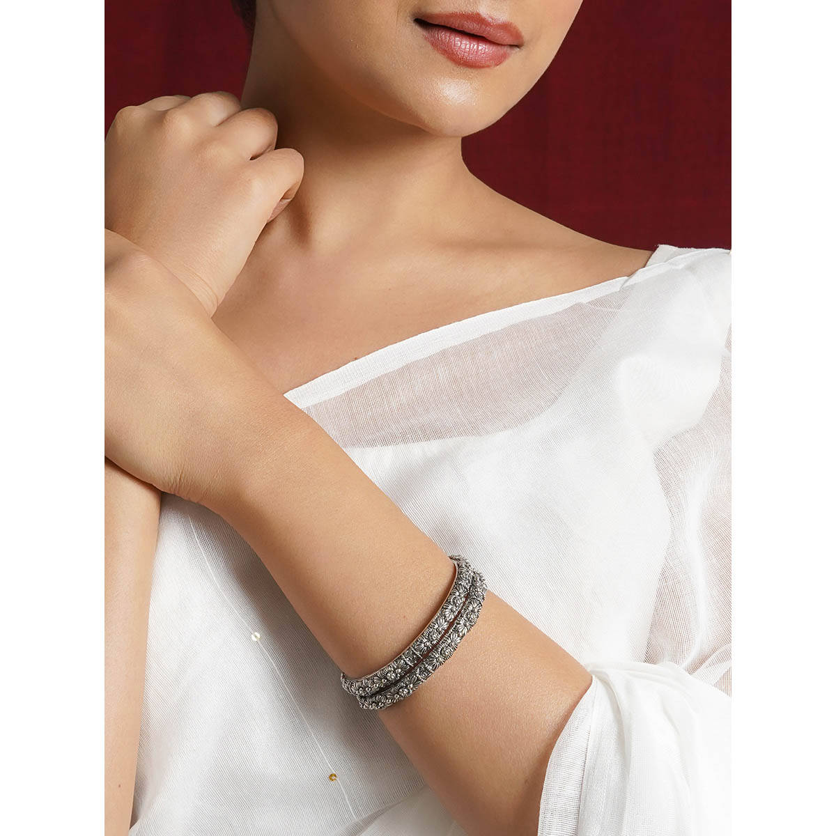 Teejh Magadha Silver Oxidized Bangles 5.7 X 5.7
