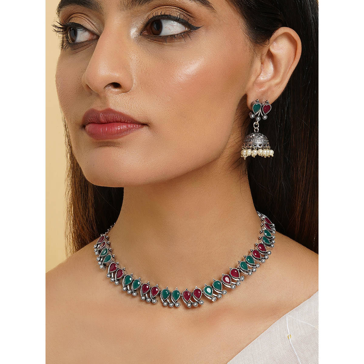Teejh Verdant Haven Oxidized Necklace Set