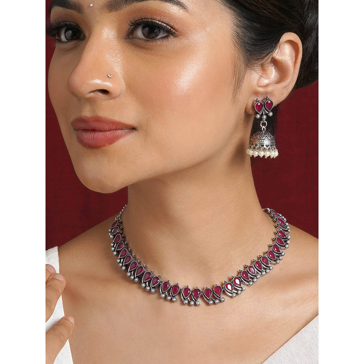 Teejh Silver and Rosewood Symphony Necklace Set