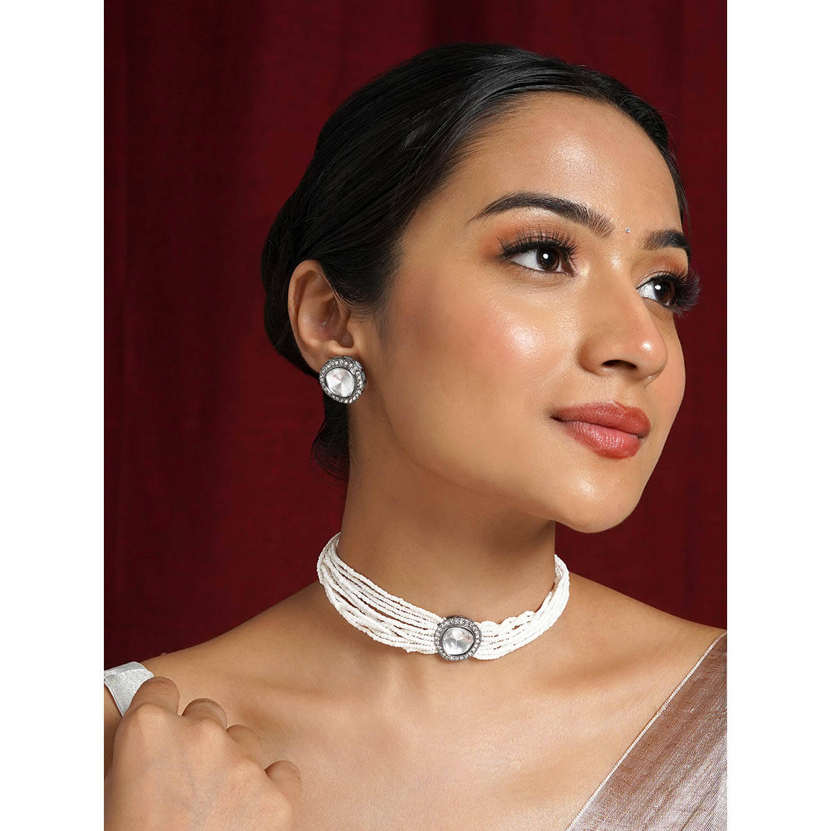 Teejh Jodha Silver Oxidised Necklace Set