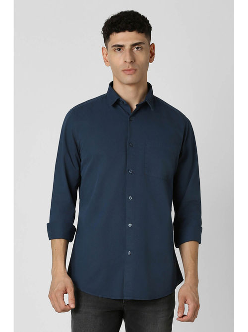 Buy Van Heusen Men Blue Slim Fit Solid Full Sleeves Casual Shirt - Main Image