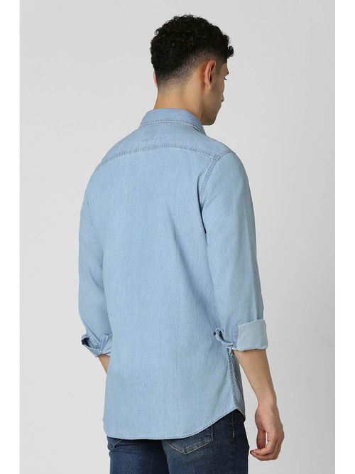 Buy Van Heusen Men Blue Slim Fit Solid Full Sleeves Casual Shirt
