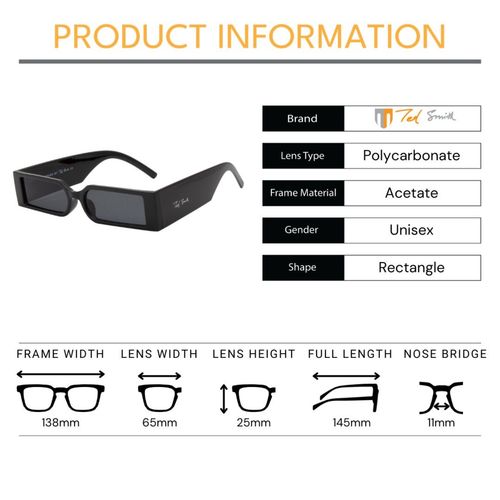 TED SMITH Rectangular Retro Sunglasses for Unisex 100% UV Protection Grey  Lens Acetate Frame
