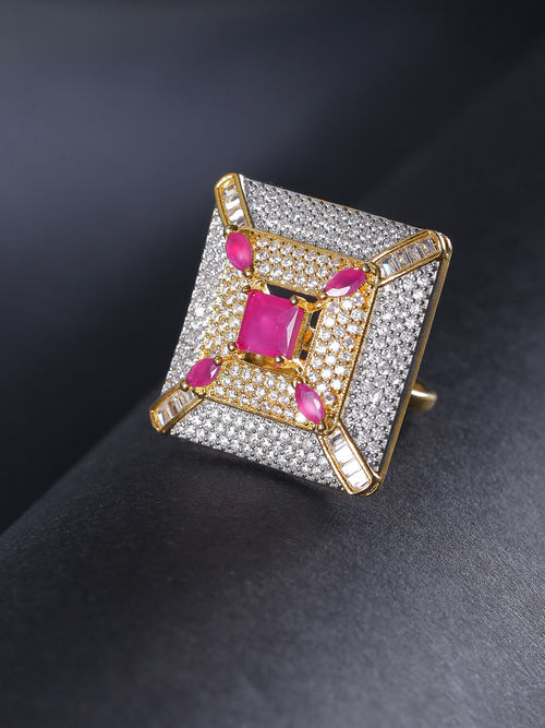 Milangirl Fashion Square Shape Champagne Big Crystal Designer Hyperbole  Gold Ring for Women Engagement Wedding Stone Rings