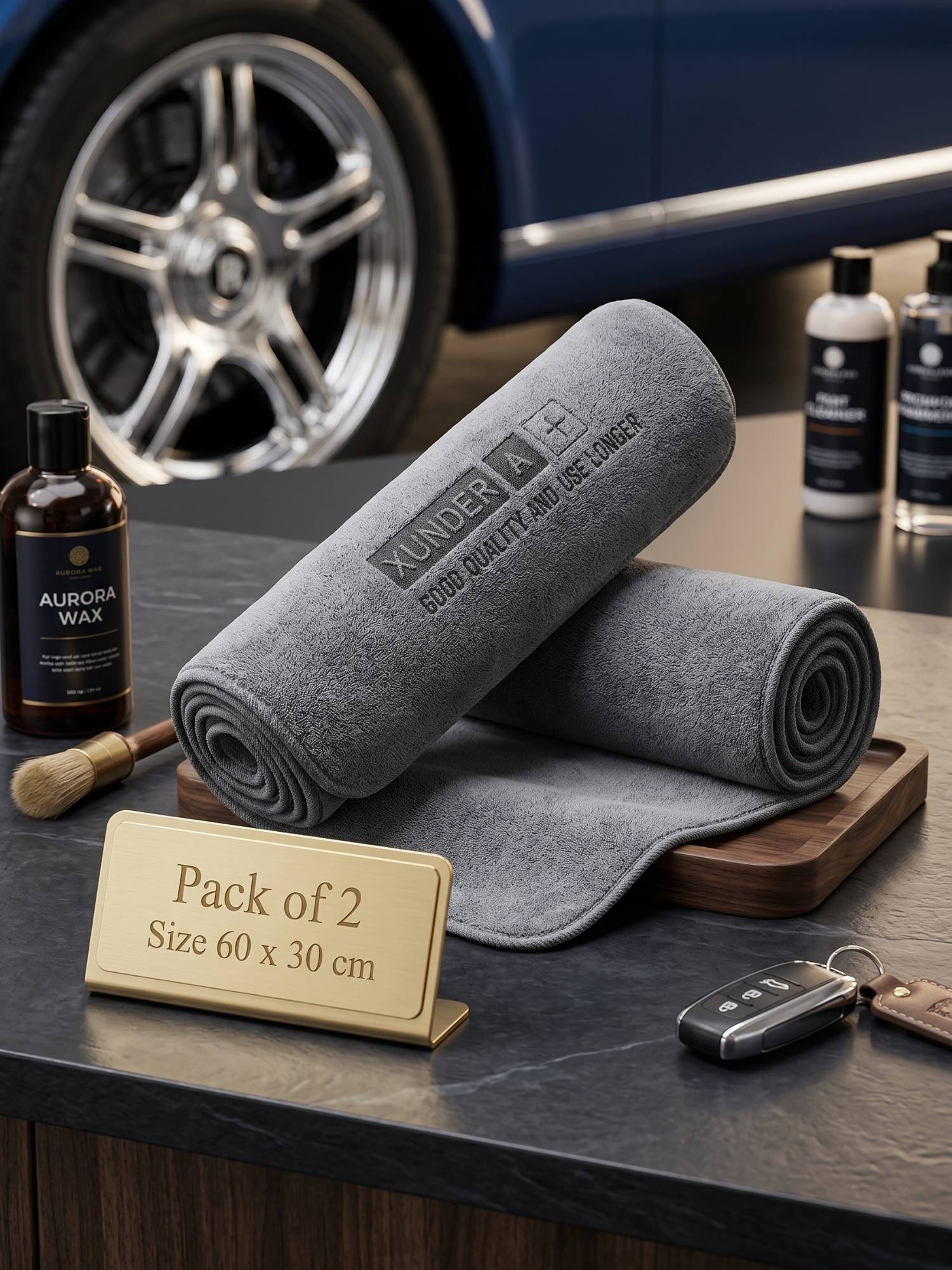 YELONA Grey Microfiber Car Cleaning Towel 340 GSM (Pack of 2)
