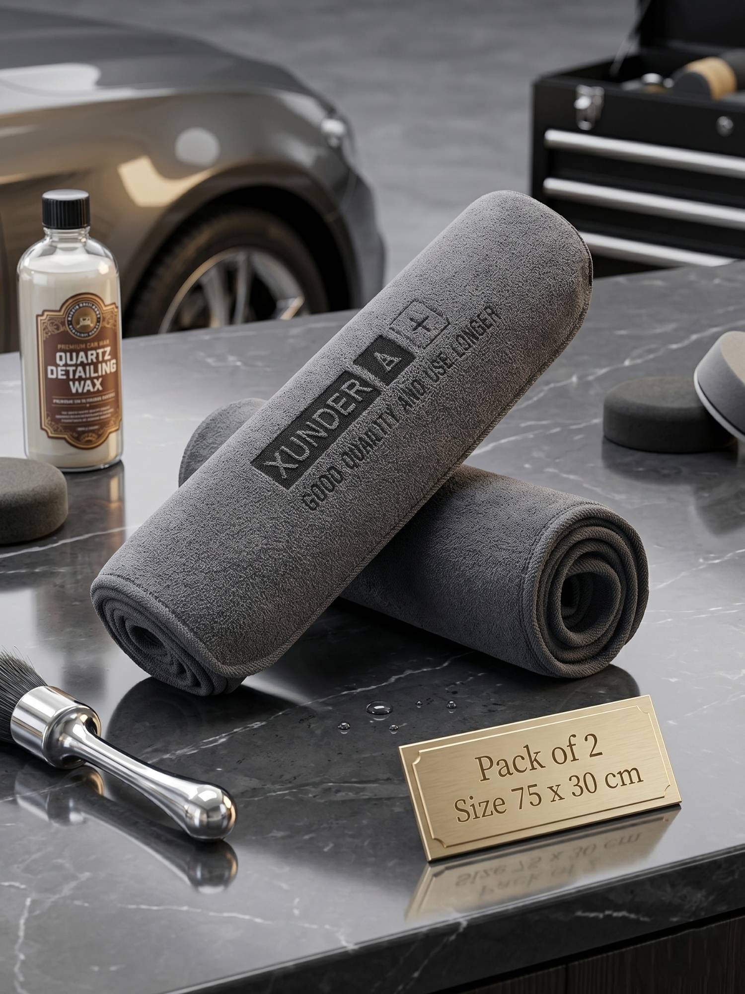 YELONA Grey Microfiber Car Cleaning Towel 340 GSM (Pack of 2)