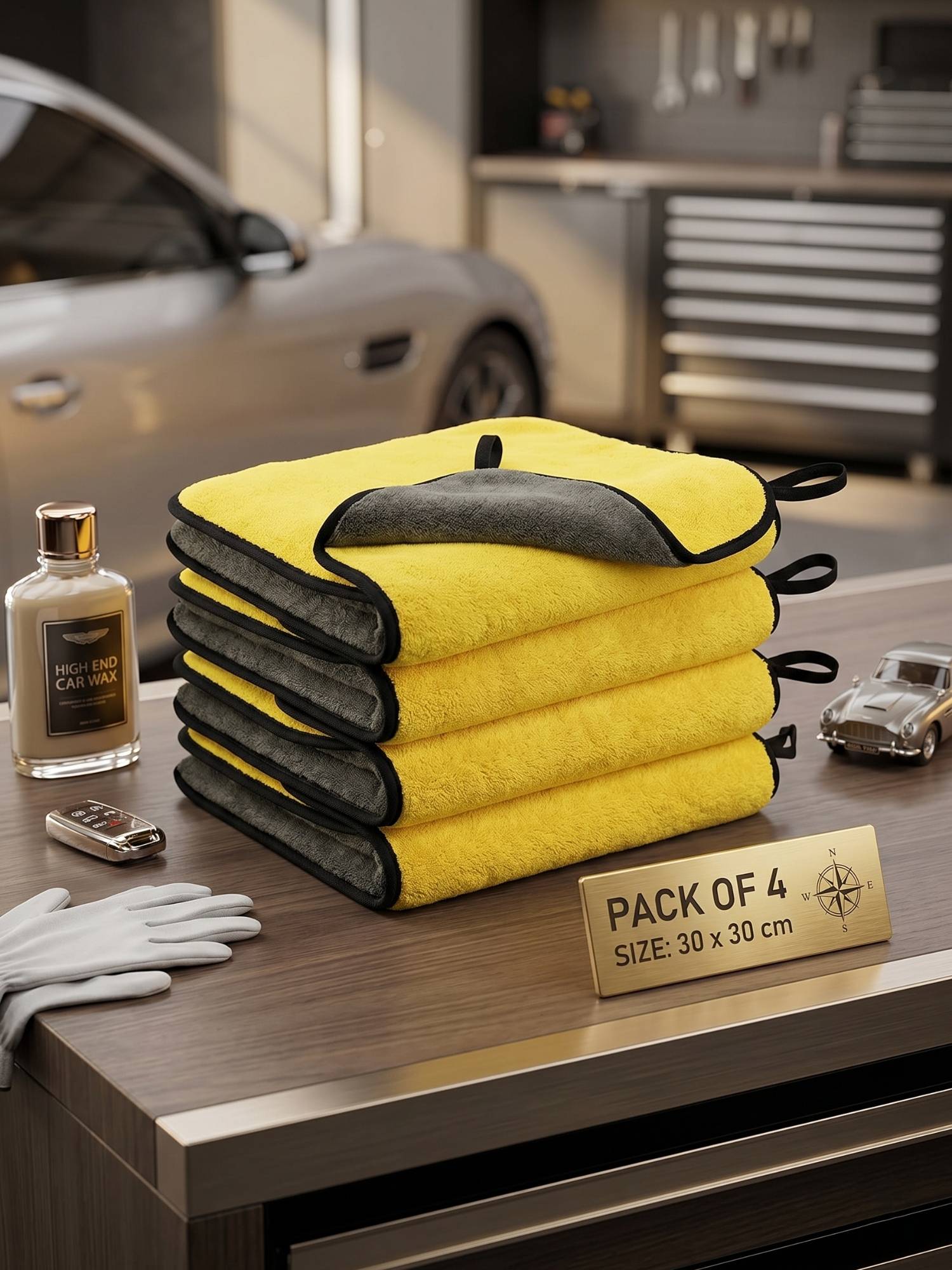 YELONA Yellow Microfiber Car Cleaning Towel 340 GSM (Pack of 4)