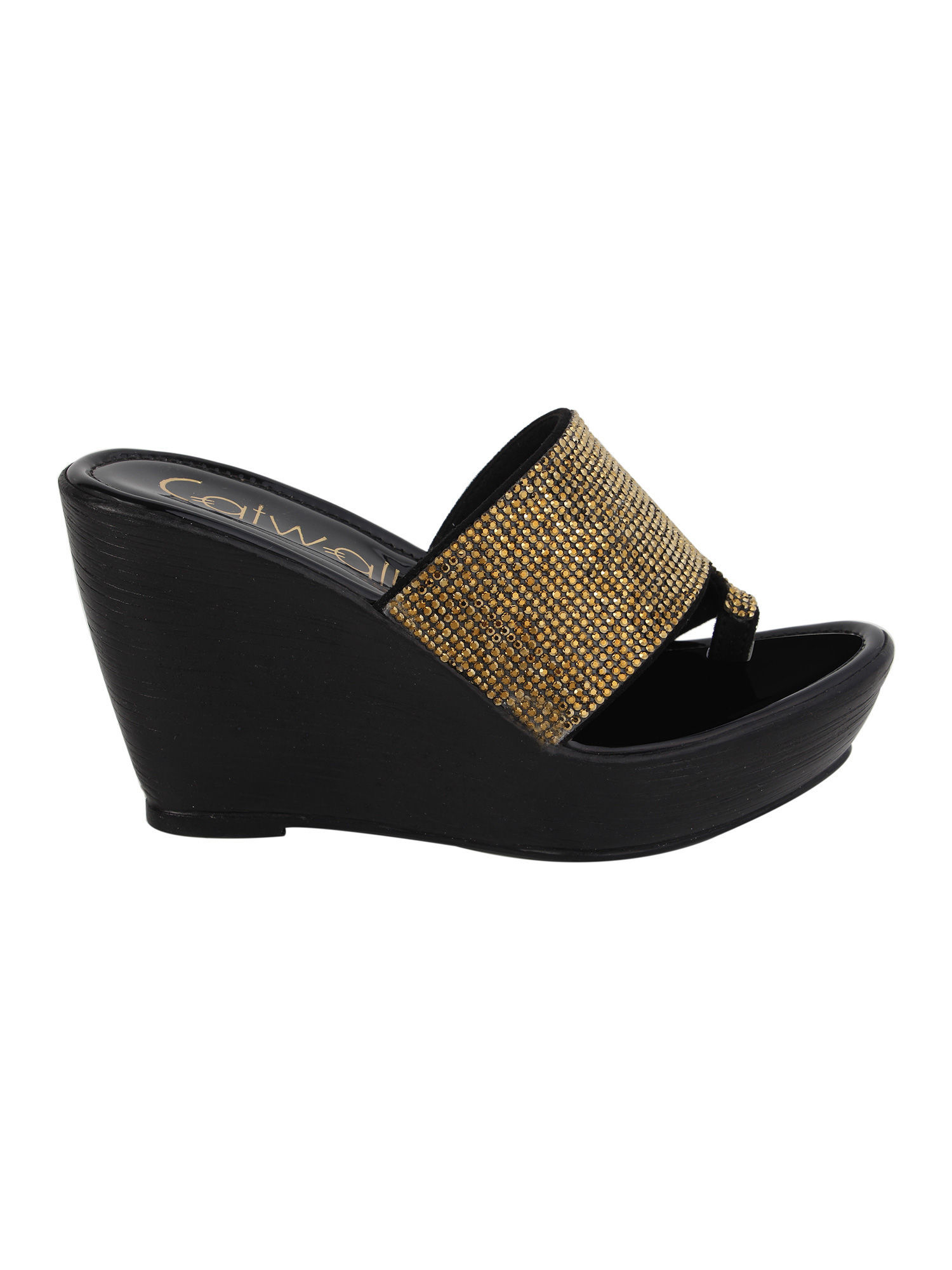 CATWALK Gold Embellished Wedges: Buy CATWALK Gold Embellished Wedges ...