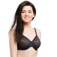 Retro Chic Non Padded Wired Full Coverage Full Support Everyday Comfort Bra  - Black