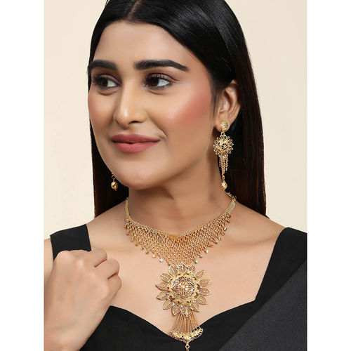 Anika's Creations 22K Gold Plated Jaal Work Floral Traditional Brass Full  Neck Cover Jewellery Set
