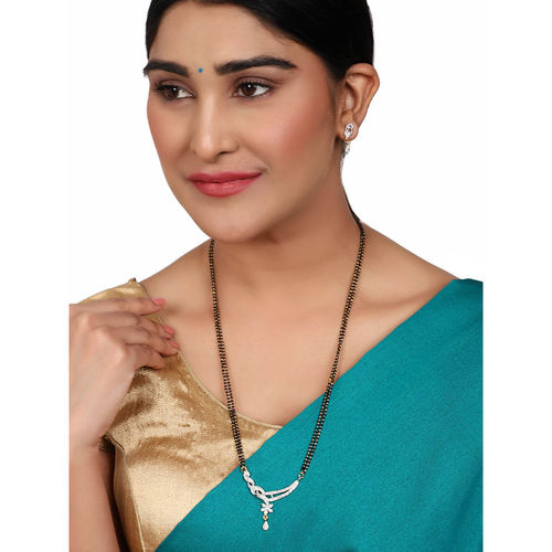 Anika's Creations Gold Plated Black Artificial Stones-Studded Beaded  Mangalsutra Set
