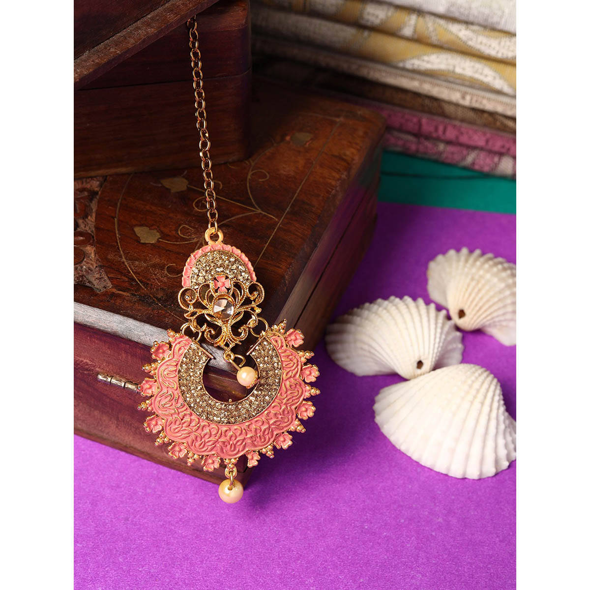 Anika's Creations Traditional Gold Plated Partywear Ethnic Enamelled Maangtikka