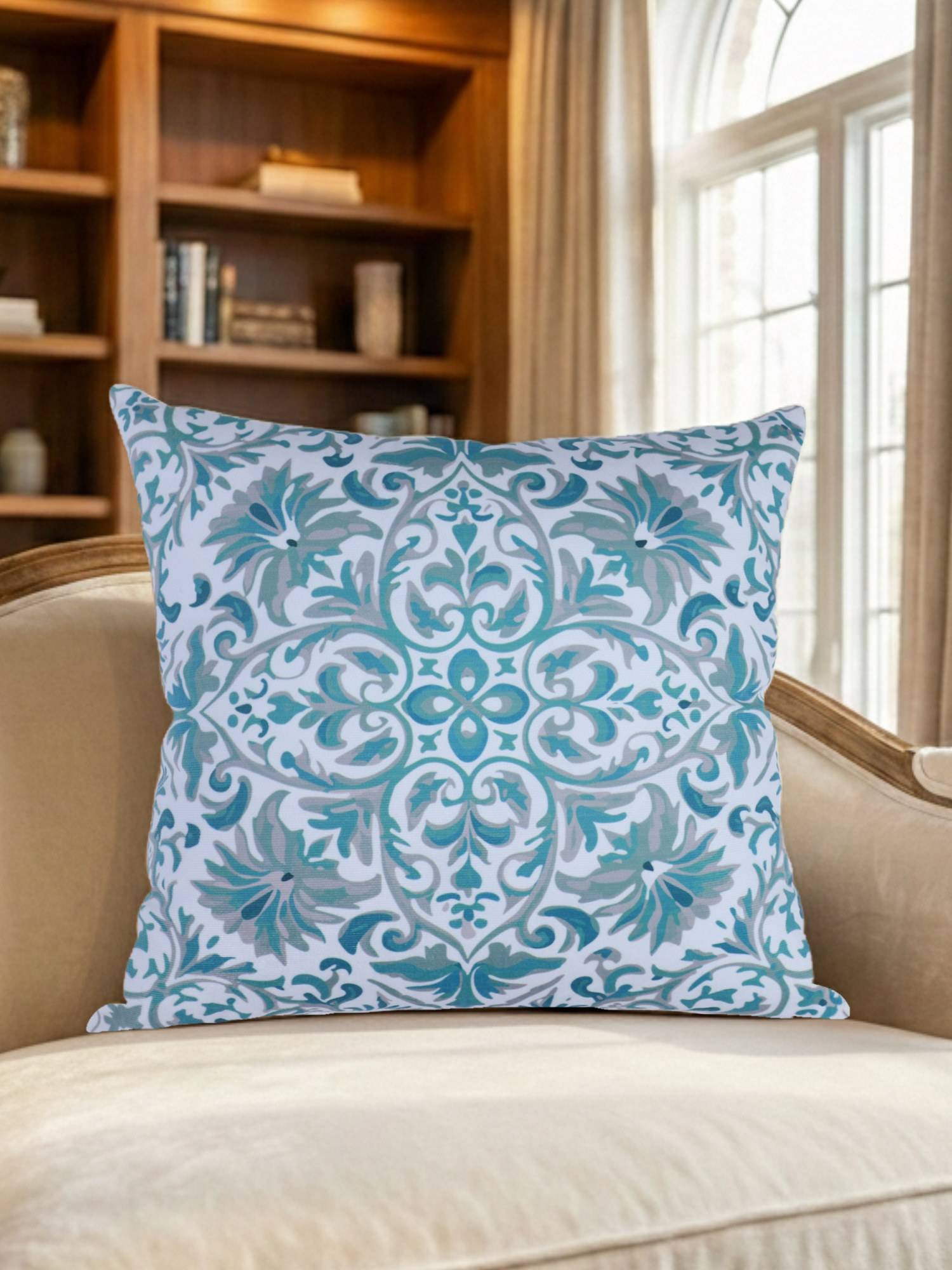 Sivya by Home Blue Modern Print Velvet Cushion Cover (16 x 16 Inches)