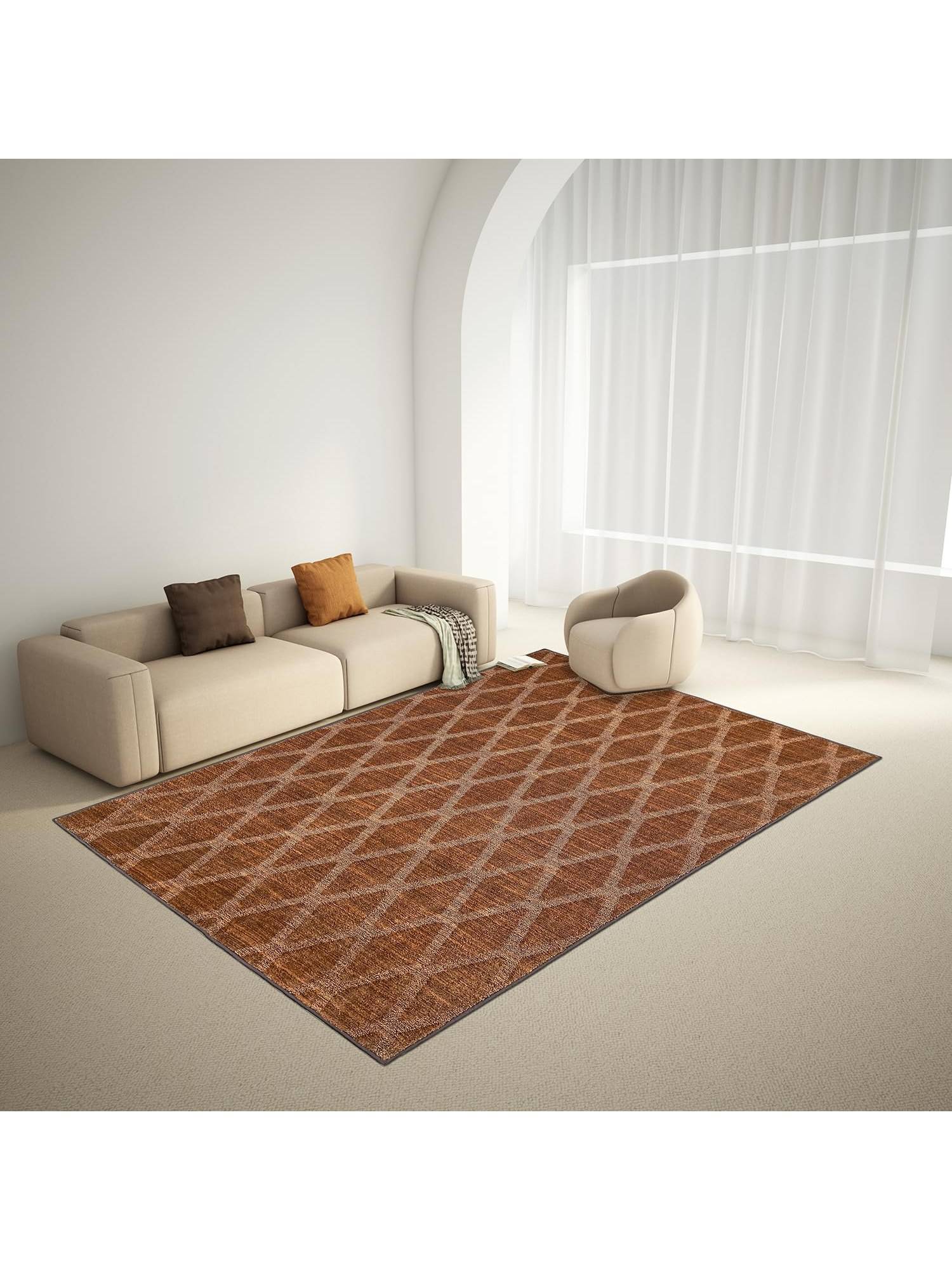 Welspun Brown Wonderful Polyester Machine Tufted Geometric Bedside Runner
