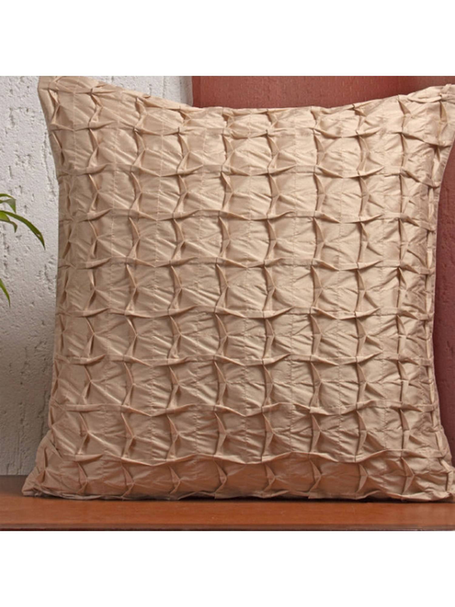 Zeba World Brown Pleated Technique Polyester Cushion Cover (16 x 16 Inches)