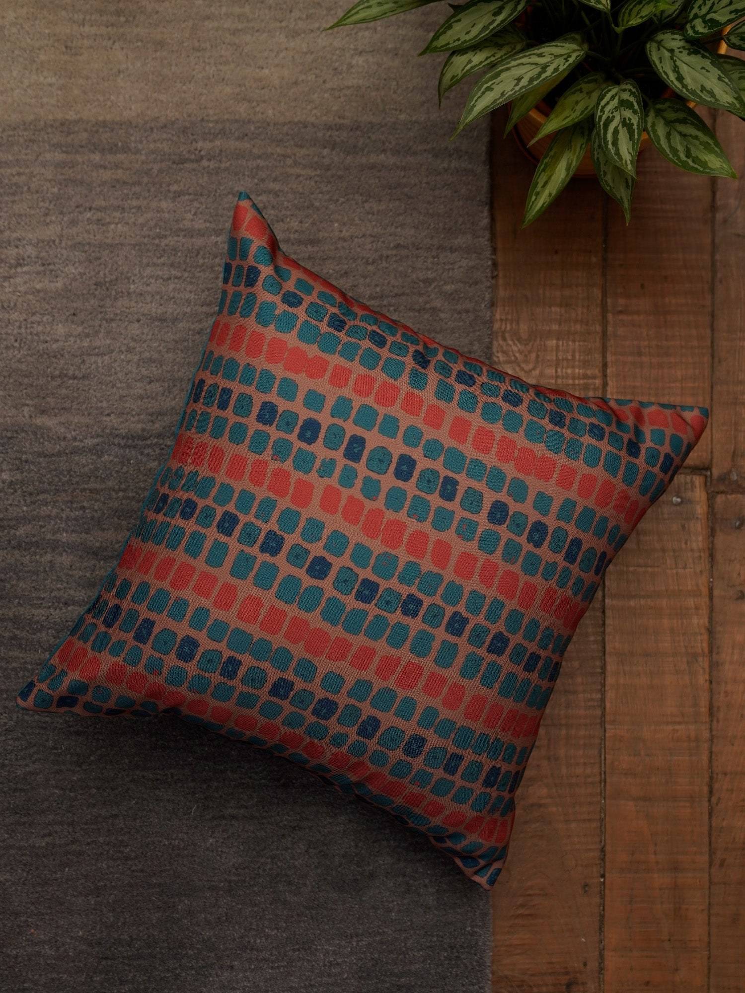Zeba World Brown Modern Bandhani Printed Cushion Cover (16 x 16 Inches)