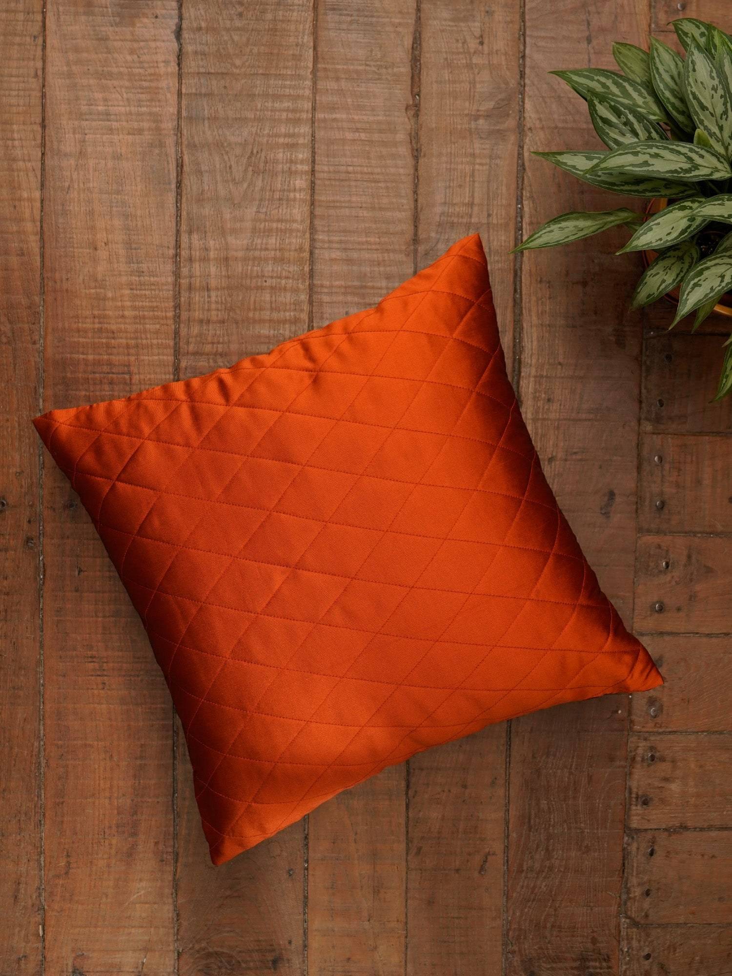 Zeba World Orange Diamond Quilted Polycotton Cushion Cover (16 x 16 Inches)