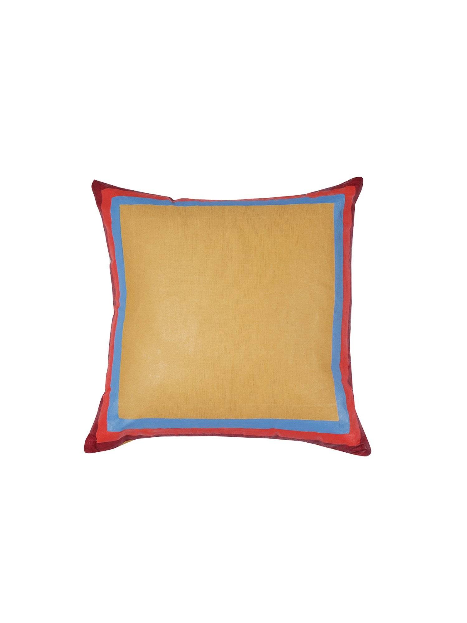 Zeba World Beige Hand Painted Linen Cushion Cover (16 x 16 Inches)