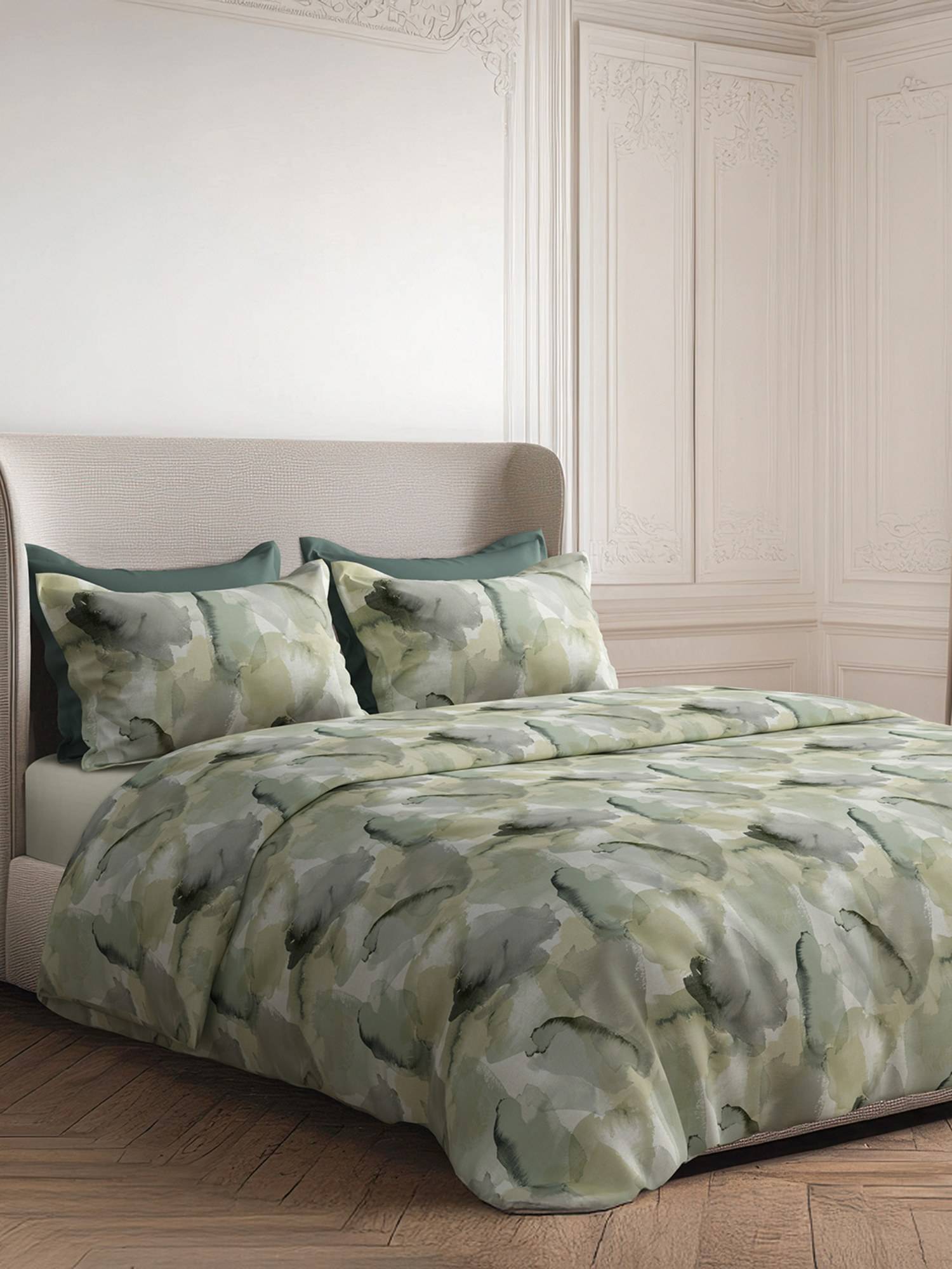 SANSAAR A D'DECOR BRAND LIVE CONSCIOUSLY Marbles Avocado Green Bedsheet & 2 Pillow Covers (King)