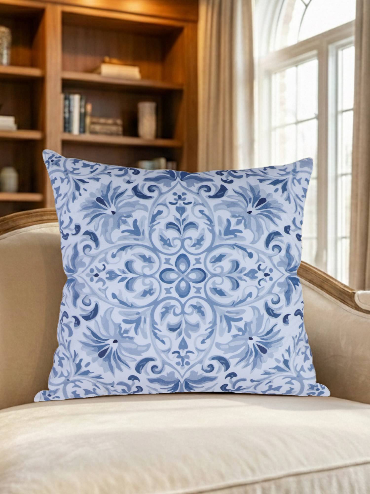 Sivya by Home Blue Modern Print Velvet Cushion Cover (16 x 16 Inches)