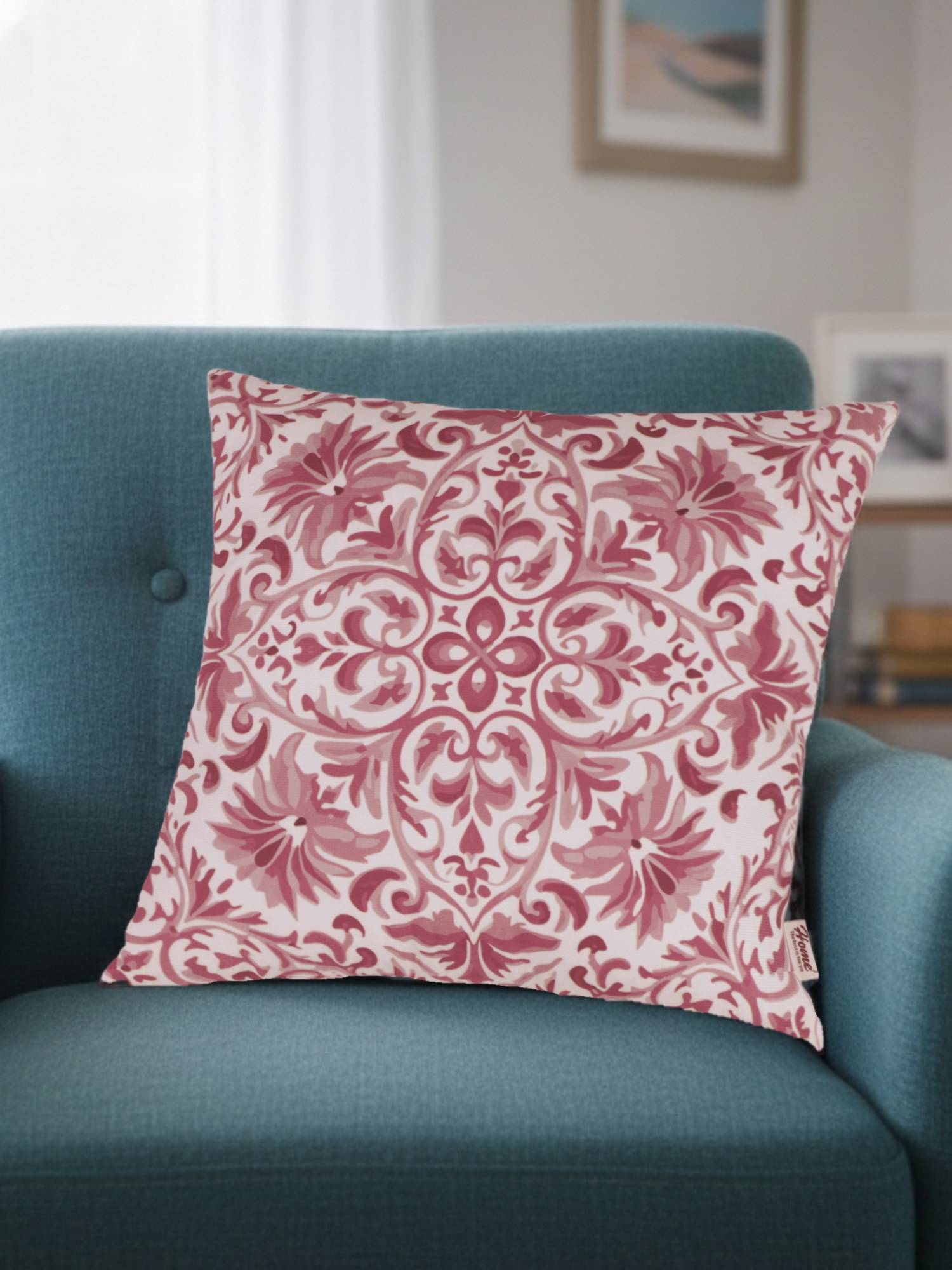 Sivya by Home Red Modern Print Velvet Cushion Cover (16 x 16 Inches)