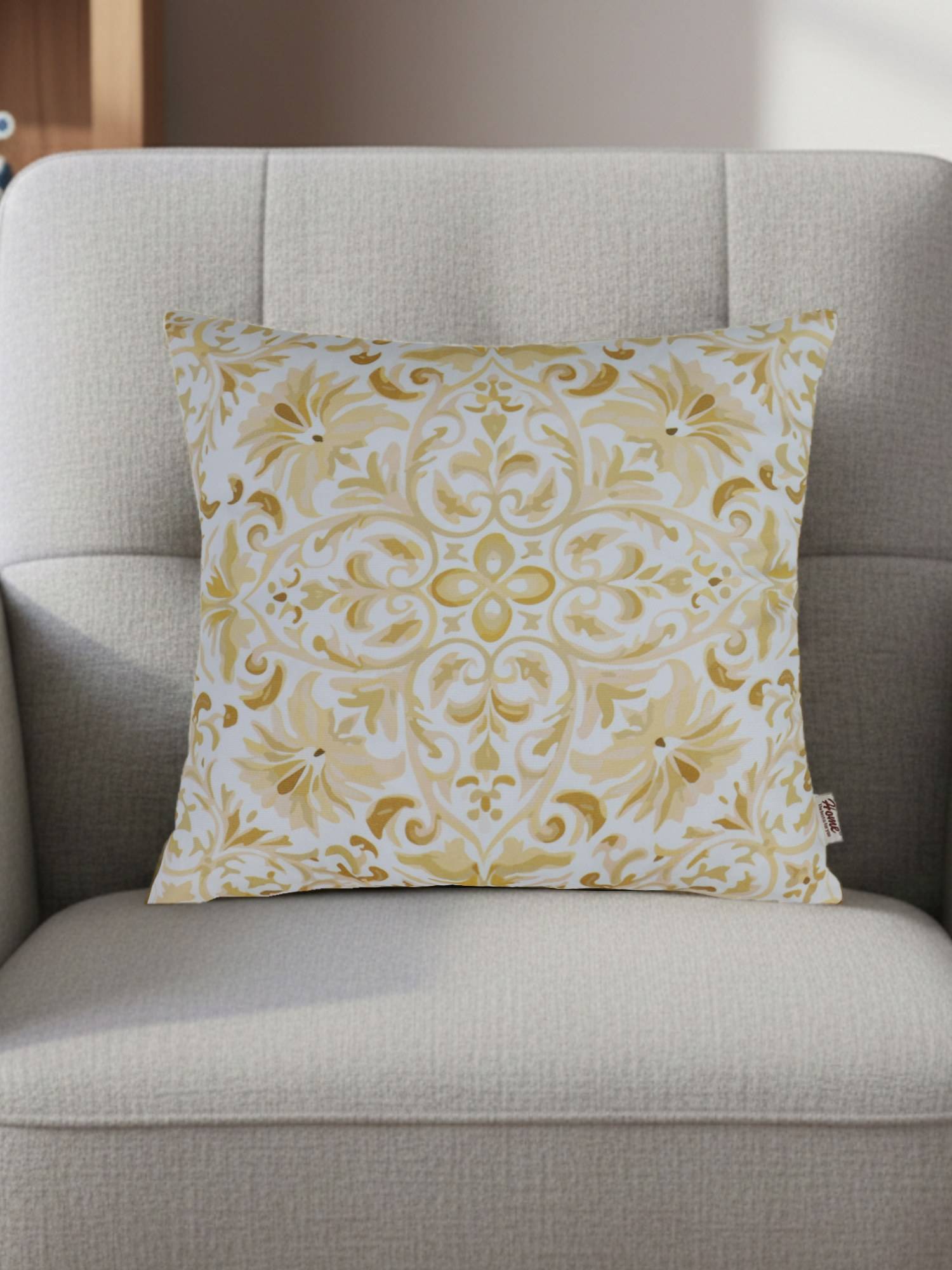 Sivya by Home Yellow Modern Print Velvet Cushion Cover (16 x 16 Inches)