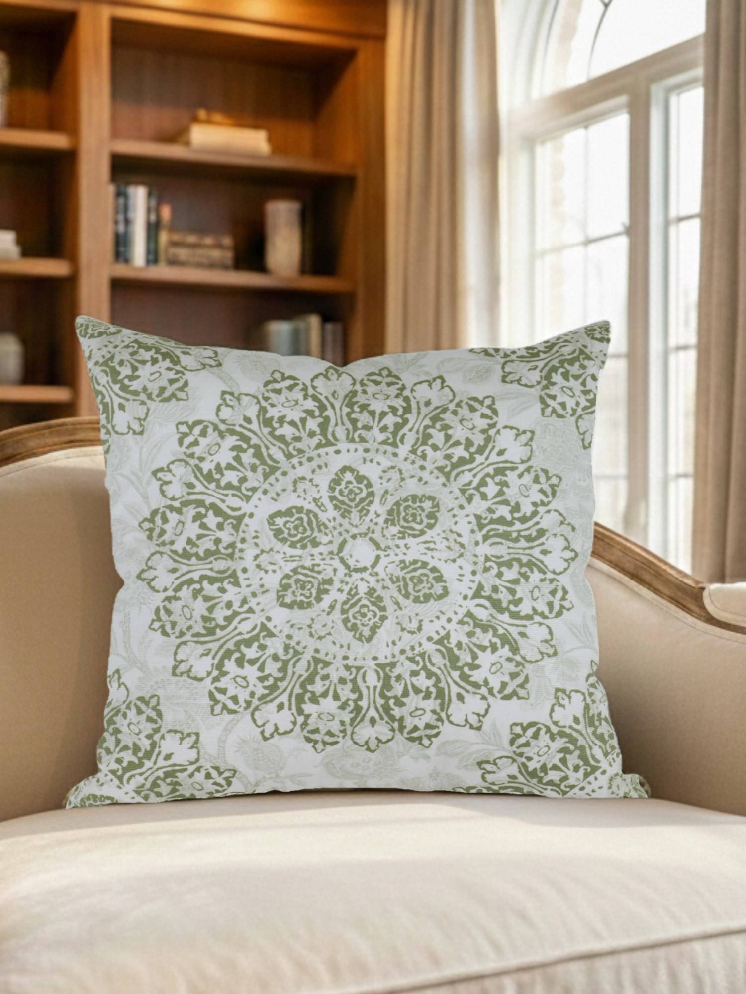 Sivya by Home Green Velvet Modern Print Cushion Cover (16 x 16 Inches)