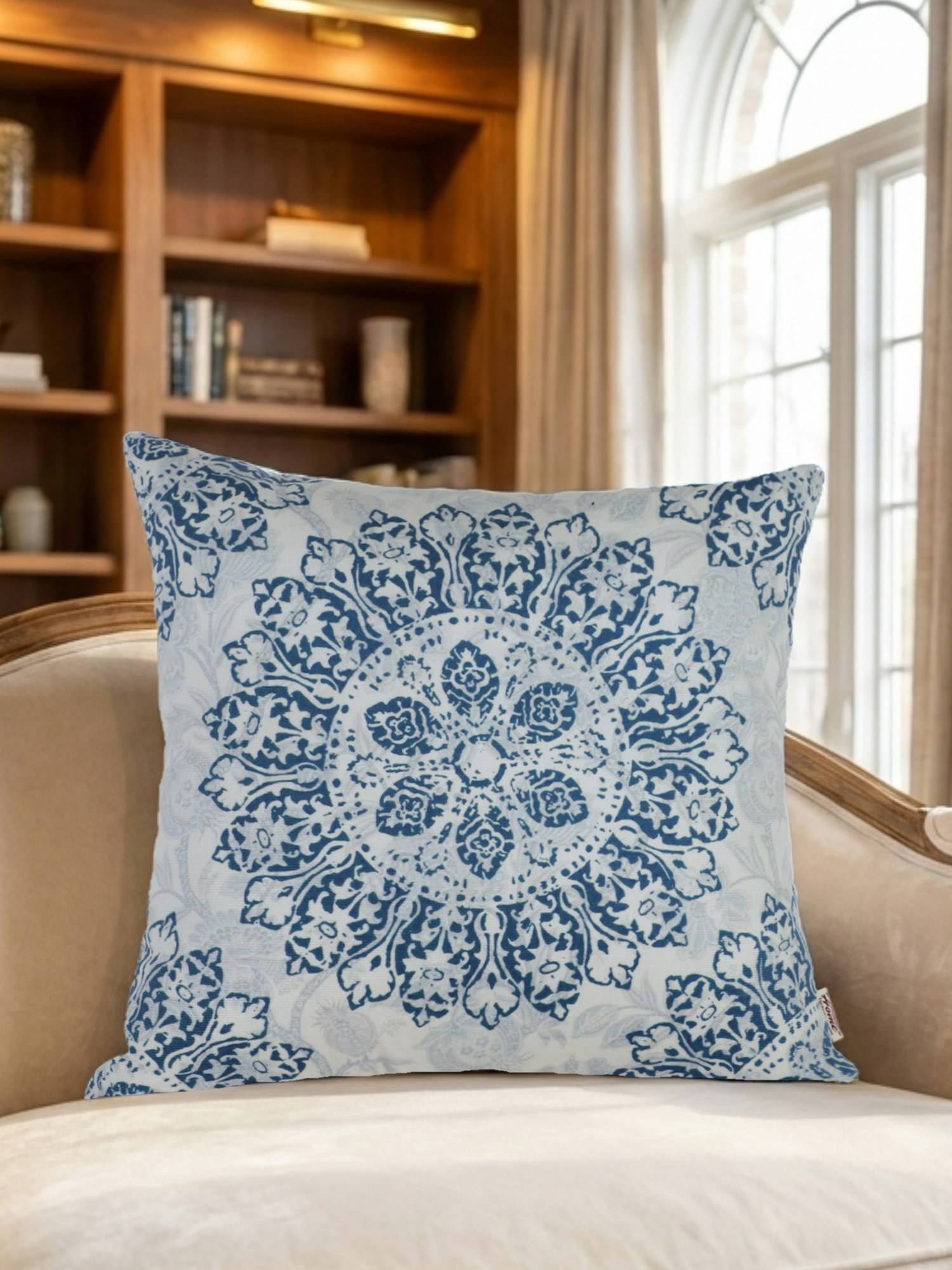 Sivya by Home Blue Velvet Modern Print Cushion Cover (16 x 16 Inches)