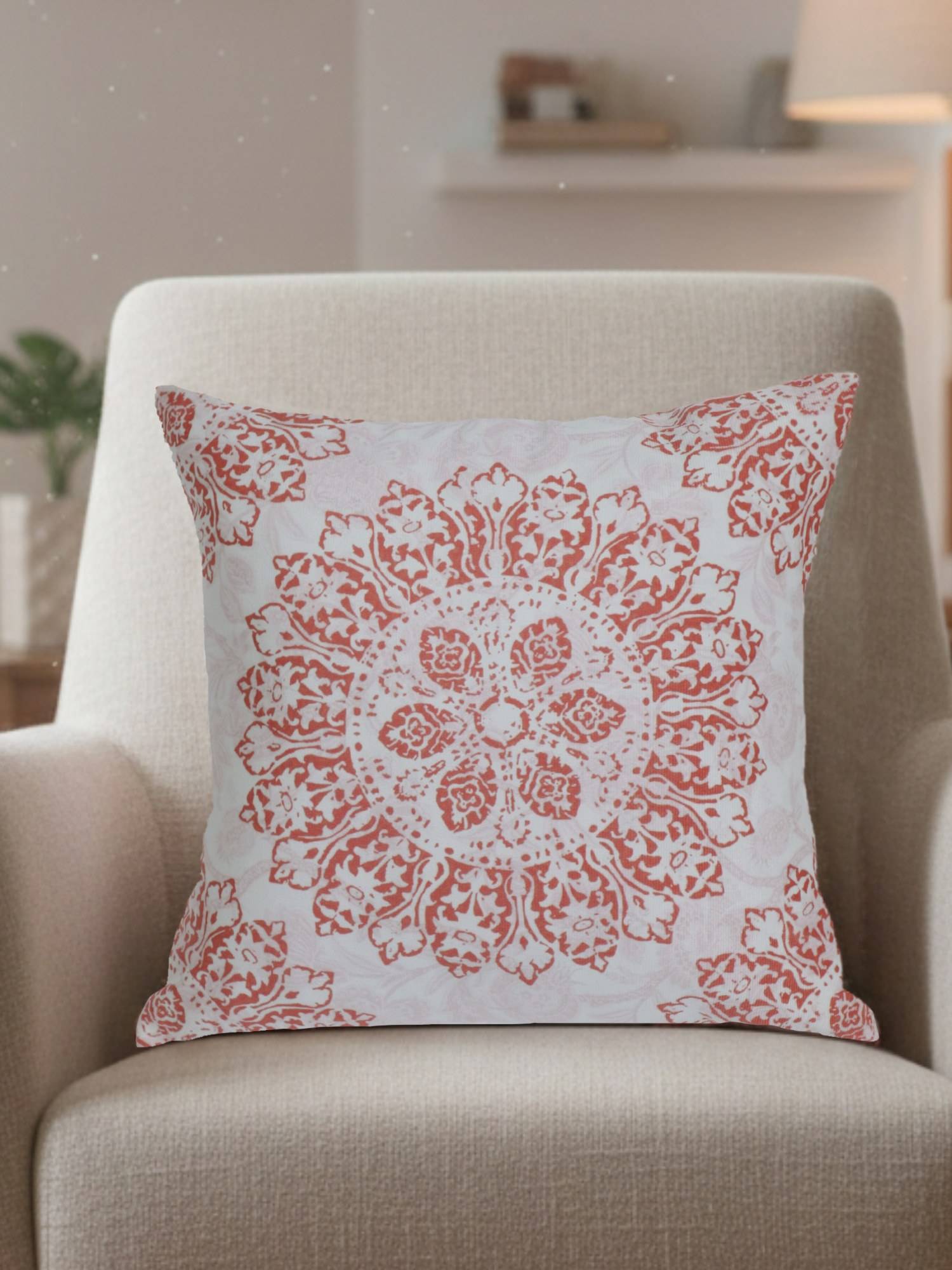 Sivya by Home Orange Velvet Modern Print Cushion Cover (16 x 16 Inches)