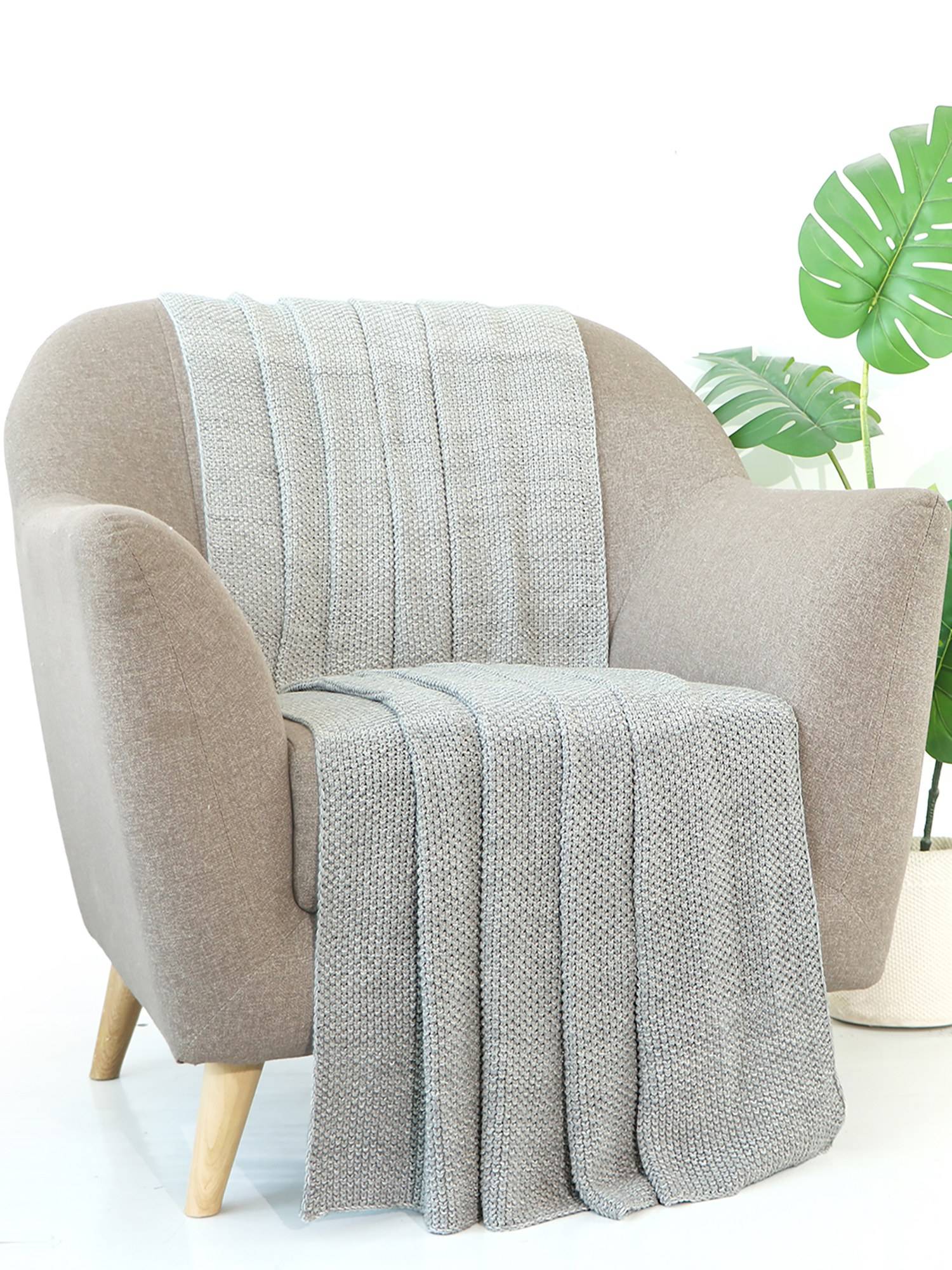 PLUCHI Ombre Moss Knit Grey Melange Cotton Knitted Throw