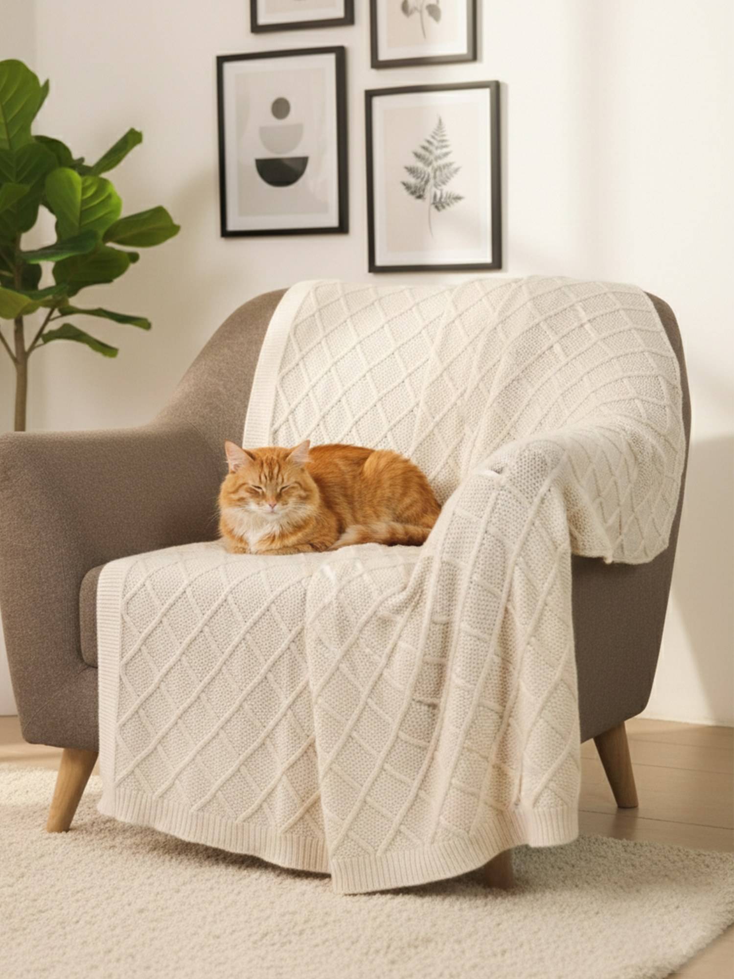 PLUCHI Shannon Natural Beige Cotton Knitted Throw