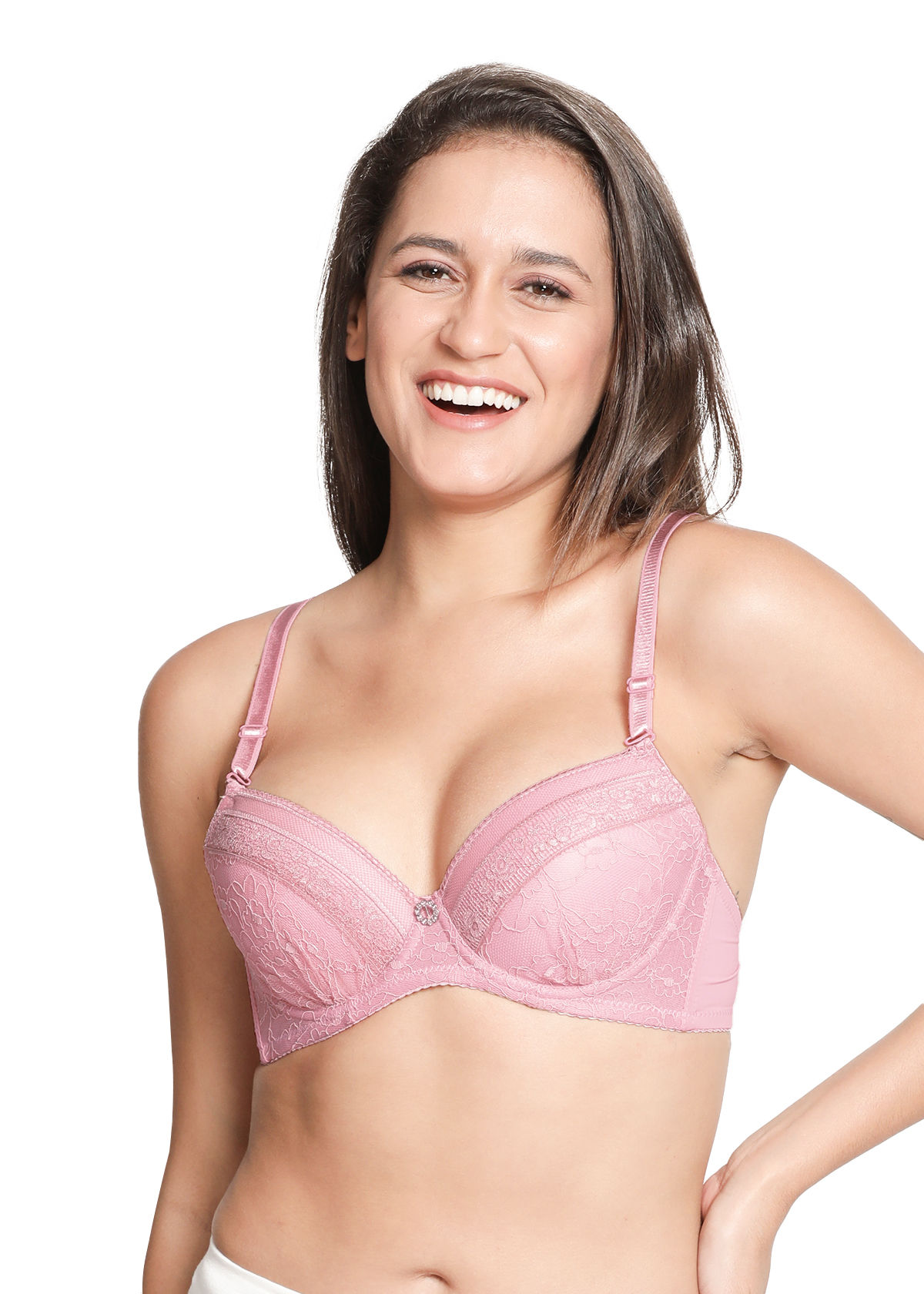 Buy Shyaway Susie Demi-Coverage Underwired Full Lace Bridal Balconette  Padded Bra -Pink Online