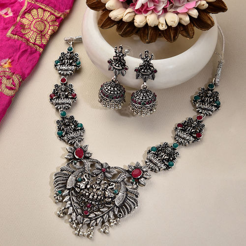 Buy Fida Wedding Ethnic Oxidized Silver Goddess Lakshmi Jewellery