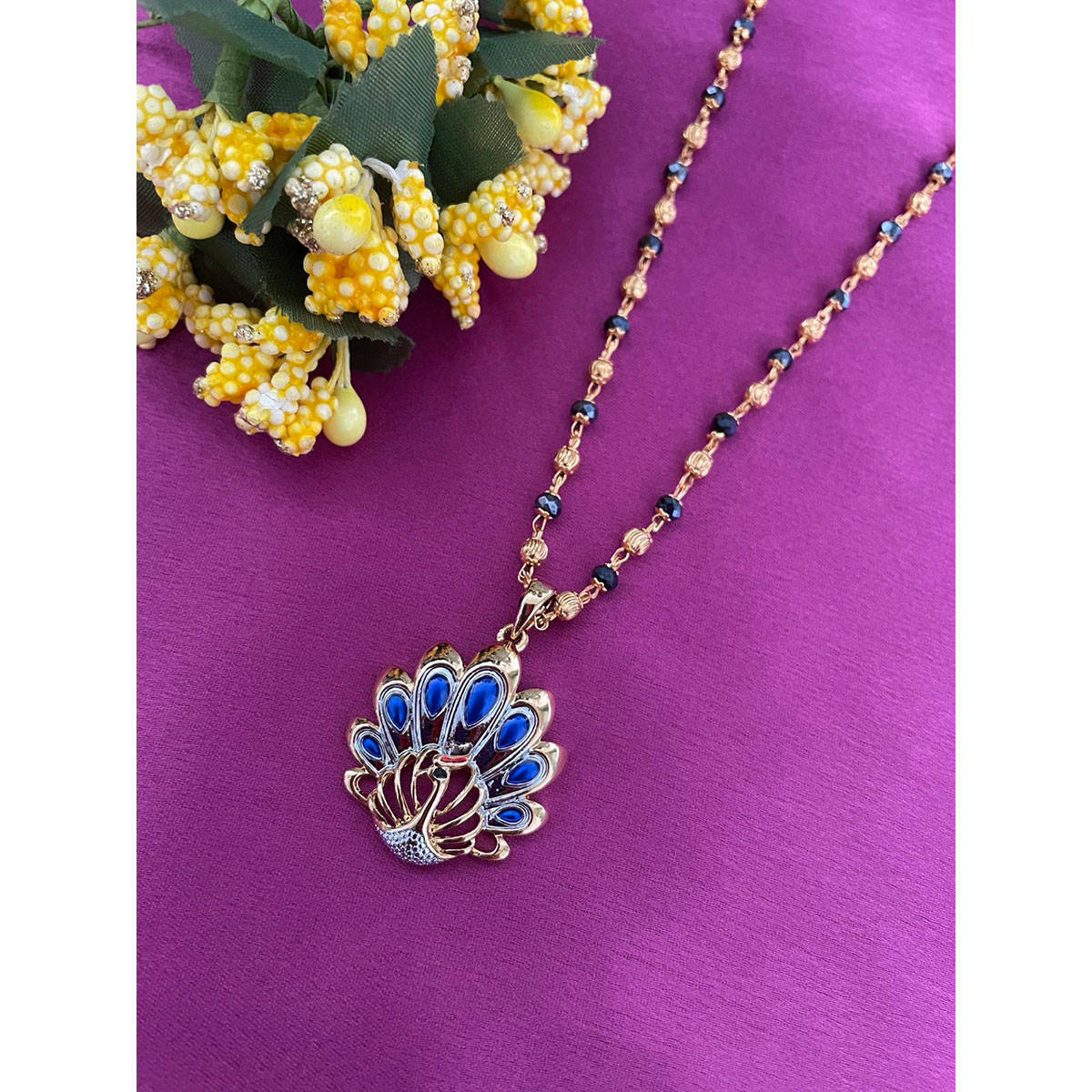 Digital Dress Room Long Mangalsutra Peacock Pendant