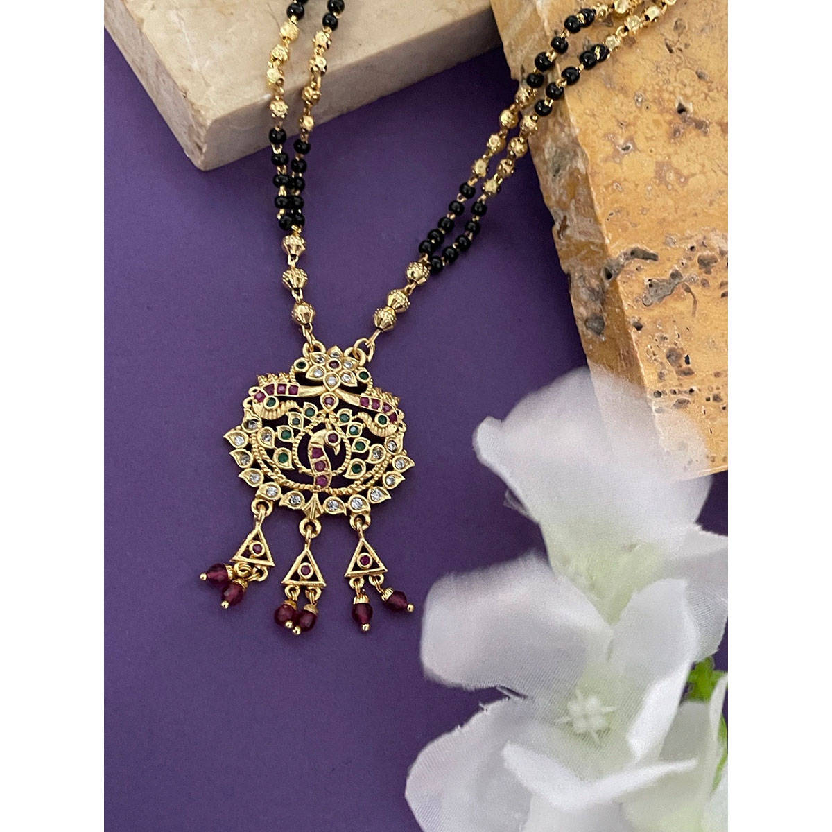 Digital Dress Room Mangalsutra Ad Floral Peacock Pendant