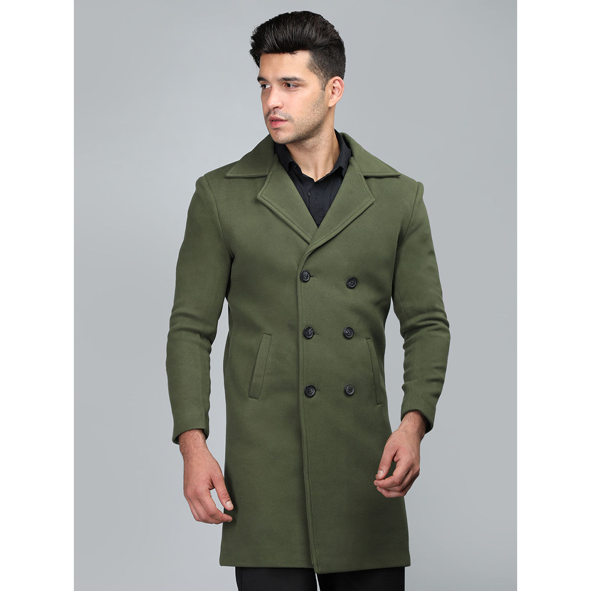 Olive green cheap mens overcoat