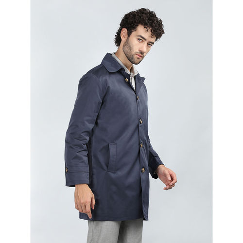 Buy CHKOKKO Men Semi Winter Wear Trench Coat Navy Blue Online